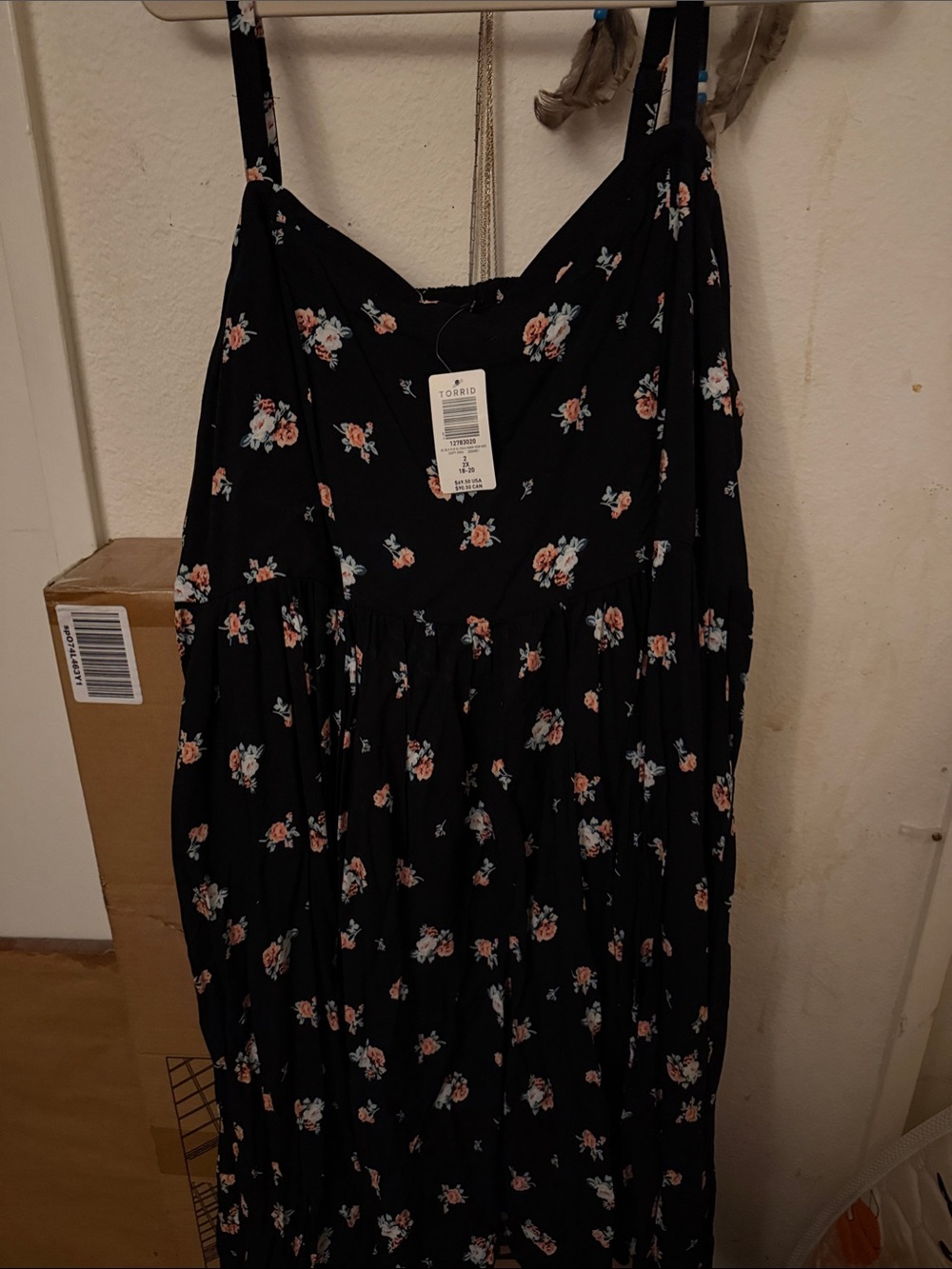 torrid Black Floral Mini Dress with Pink and Light Blue Flowers